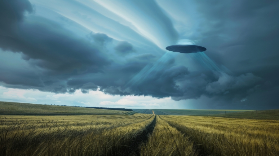 UFO flying over field